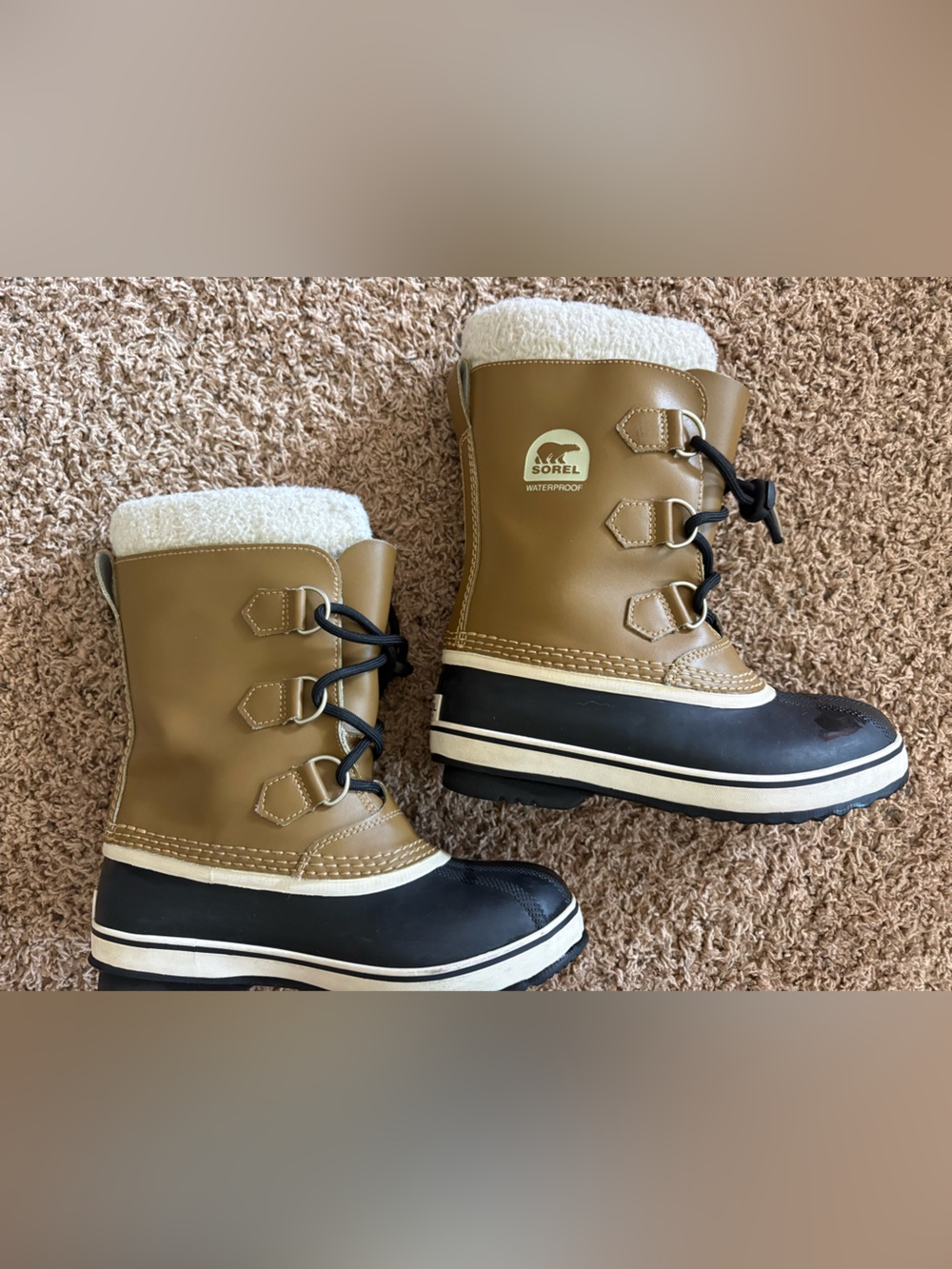 Sorel Yoot Pac Winter Boots Kids Size 3 Tan Waterproof Snow Boots Outdoors